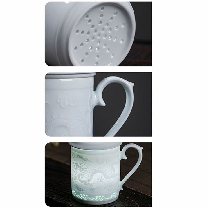 Große Teetasse Drache Phönix Linglong Porzellan Deko