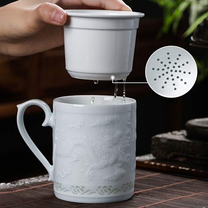 Große Teetasse Drache Phönix Linglong Porzellan Keramik