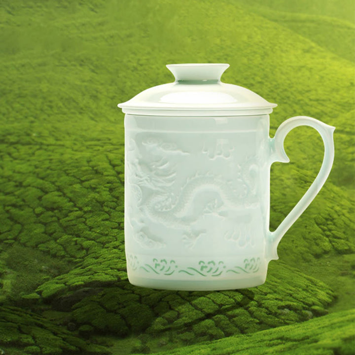 Große Teetasse Drache Phönix Linglong Porzellan Matcha
