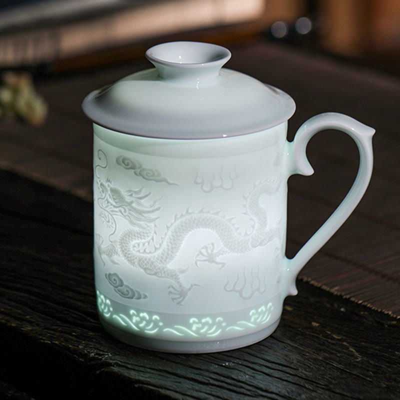 Große Teetasse Drache Phönix Linglong Porzellan