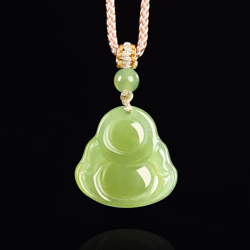 Kette aus grüner Jade mit Lachender Buddha Anhänger Wohlstand