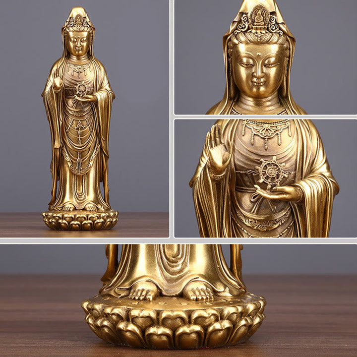 Guanyin Statue Dharma-Rad Messing Wohlstand Deko