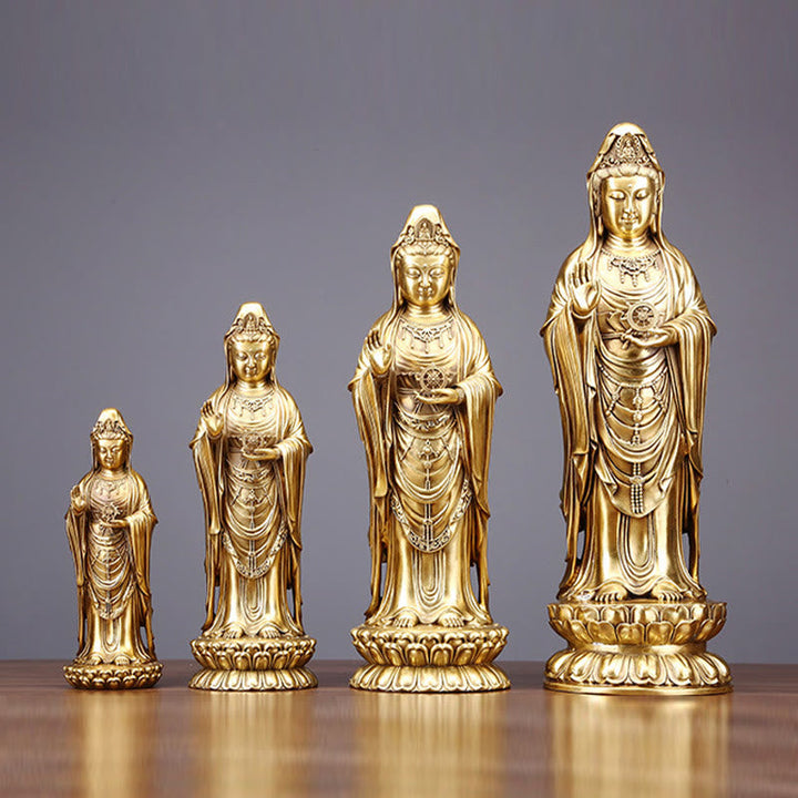 Guanyin Statue Dharma-Rad Messing Wohlstand Feng Shui