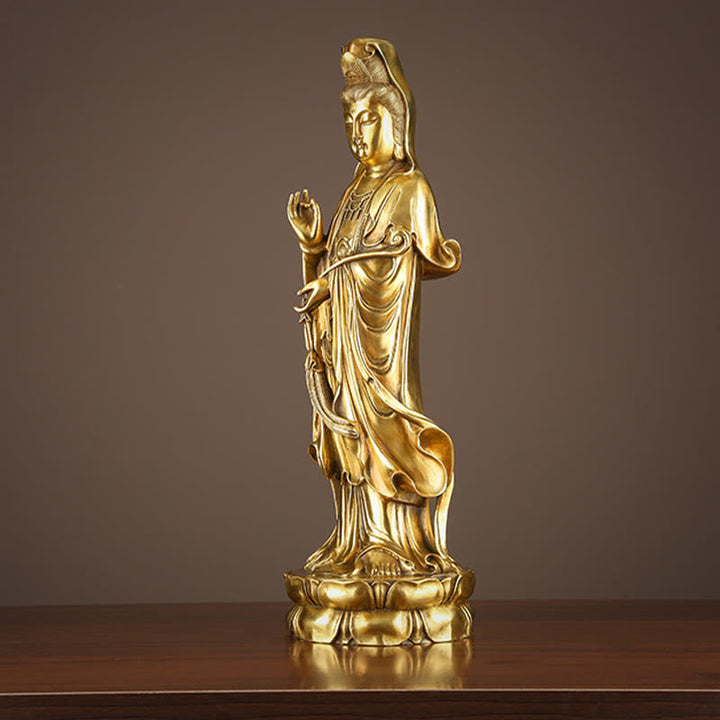 Guanyin Statue Dharma-Rad Messing Wohlstand Symbol