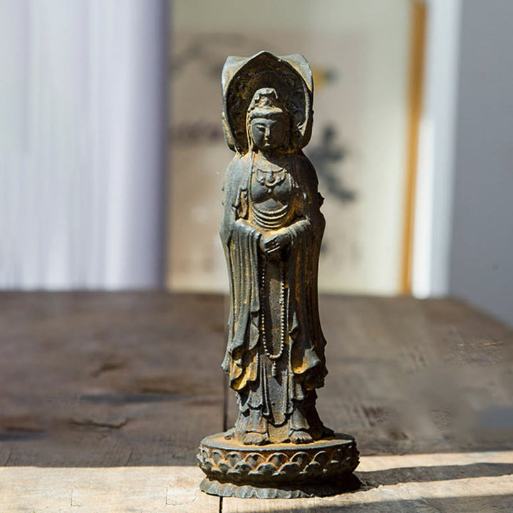 Guanyin Statue Dreiseitig Eisen Rost Feng Shui