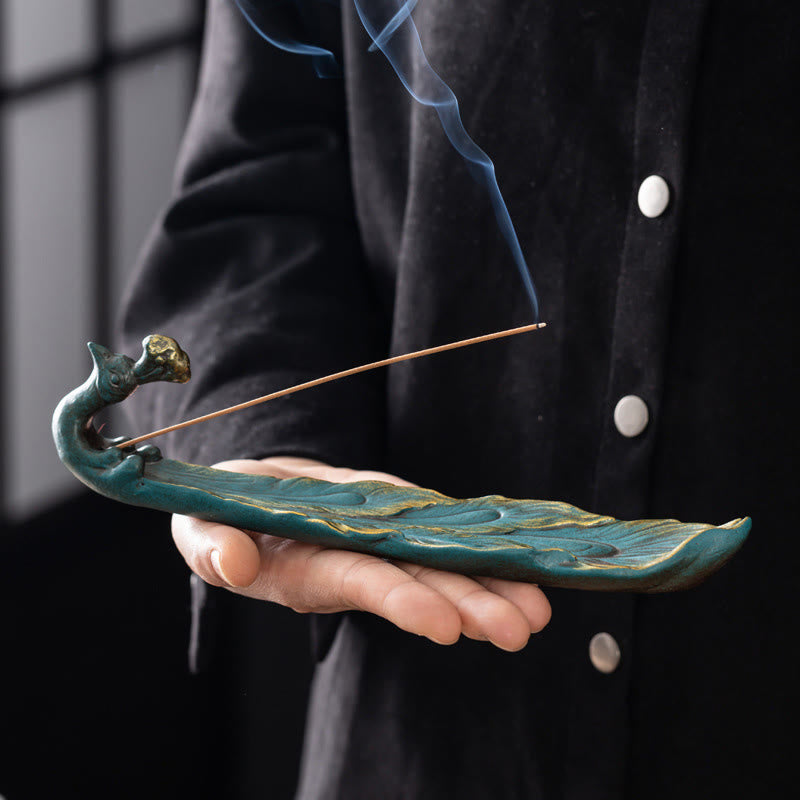 Halter Räucherstäbchen Pfau Keramik Deko Statue