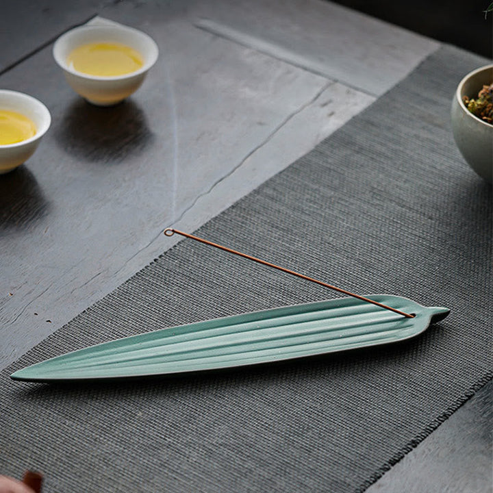 Halter Räucherstäbchen Weidenblatt Keramik Feng Shui