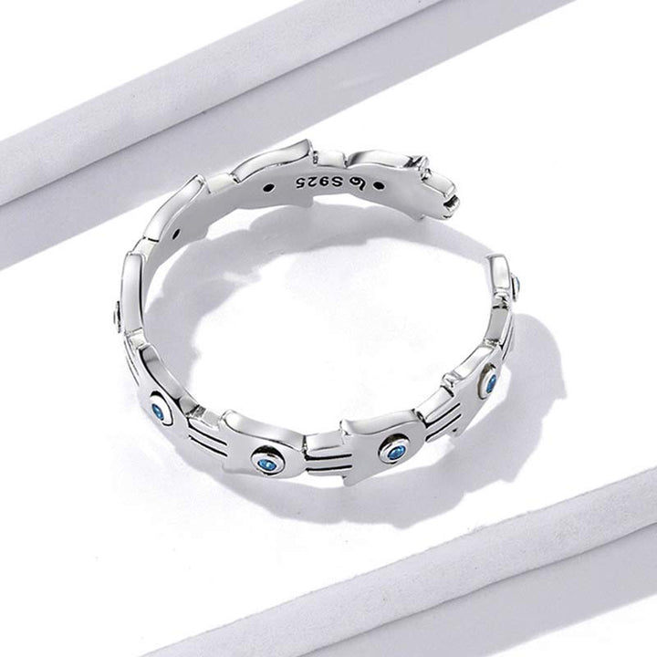 Hamsa Ring 925 Silber mit blauen Zirkonen Schutzamulett