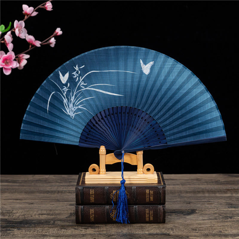 Handfächer Aus Stoff Schmetterling Orchidee Katze Geschenk