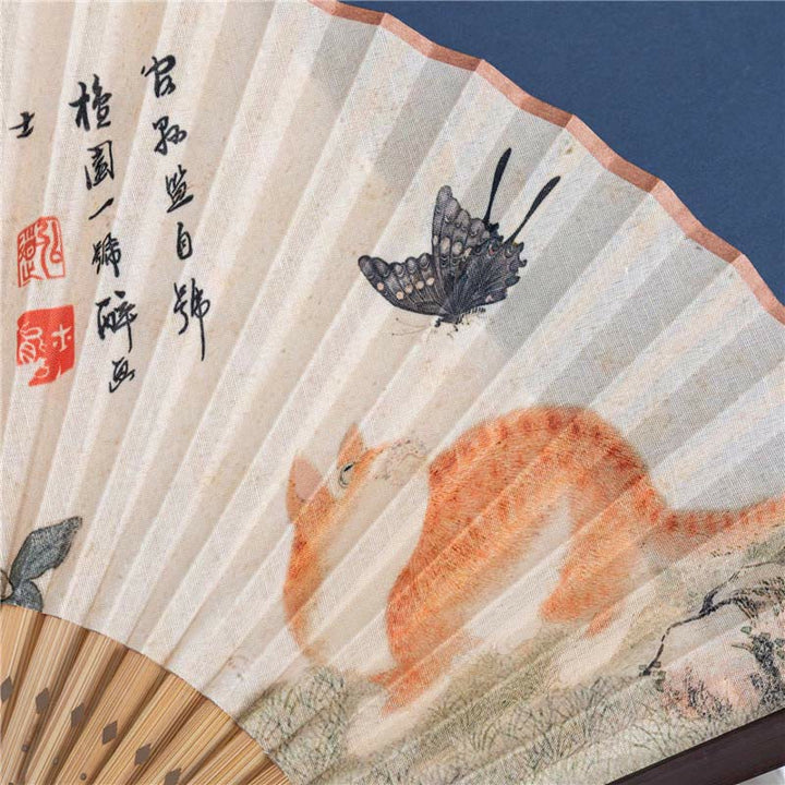 Handfächer Aus Stoff Schmetterling Orchidee Katze Handarbeit