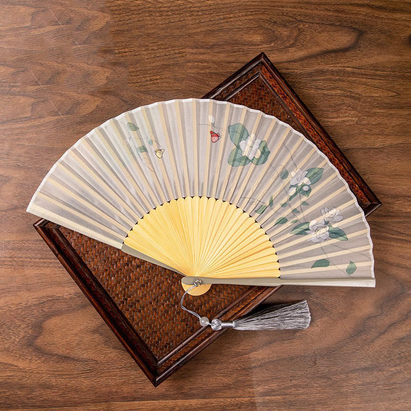 Handfächer Damen Jasmin Lotus Begonie Seide