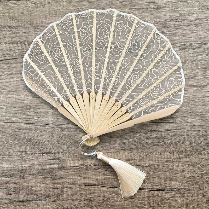 Handfächer Damen Rosenstickerei Spitze Quasten Japan