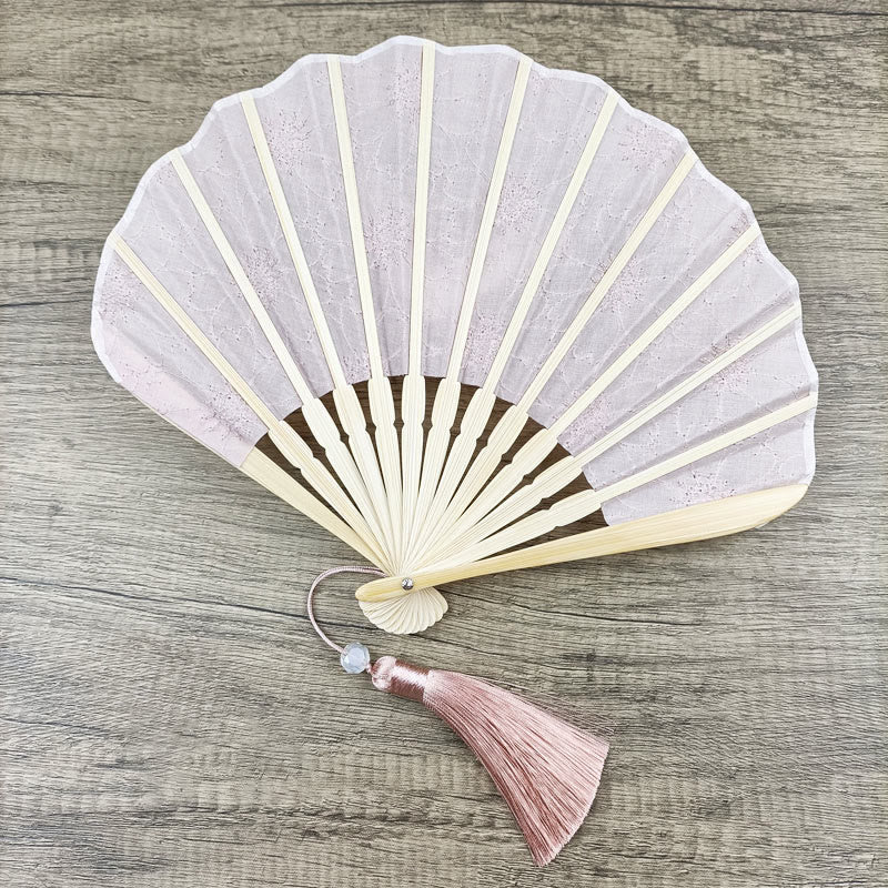 Handfächer Hochzeit Blütenstickerei Quasten Muschelform Bambus