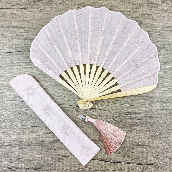 Handfächer Hochzeit Blütenstickerei Quasten Muschelform Japan