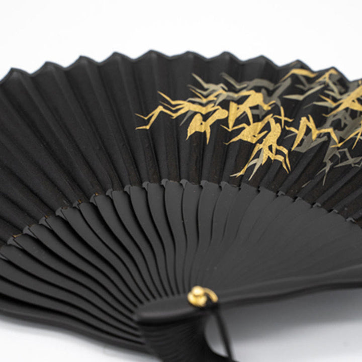 Handfächer Japan Schwarze Bambusblätter Seide Sommer