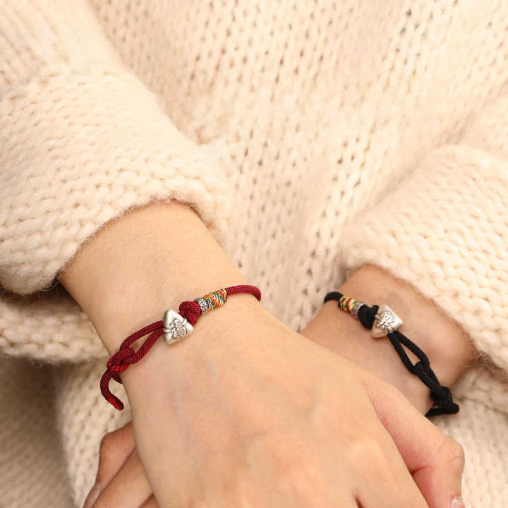 Armband 925 Silber Fu-Zeichen Zongzi rot schwarz geflochten Glück Paar