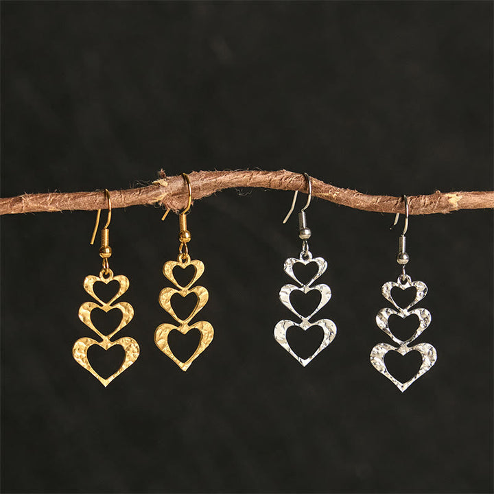 Herz Ohrringe Titanstahl Hammerschlag Gold Silber Boho Schmuck Ohrhänger