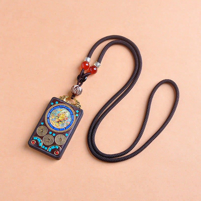 Schwarze geflochtene Kette mit buntem Feng Shui Anhänger Gleichgewicht Harmonie Symbol