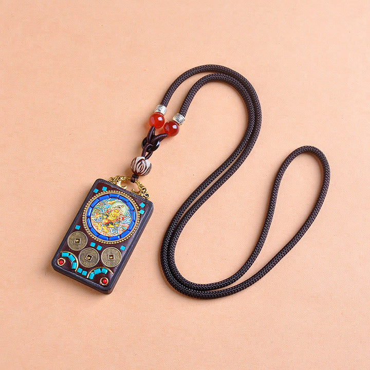 Schwarze geflochtene Kette mit buntem Feng Shui Anhänger Gleichgewicht Harmonie Symbol