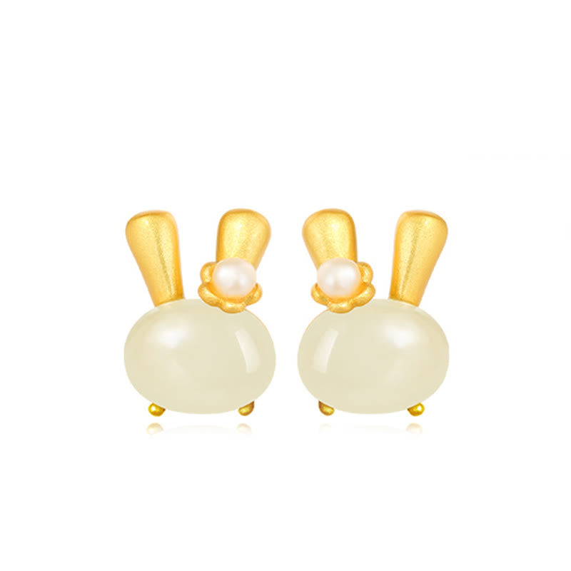Ohrringe Hetian-Jade Hase Perle – Fülle goldfarben niedlich spirituell Ohrstecker