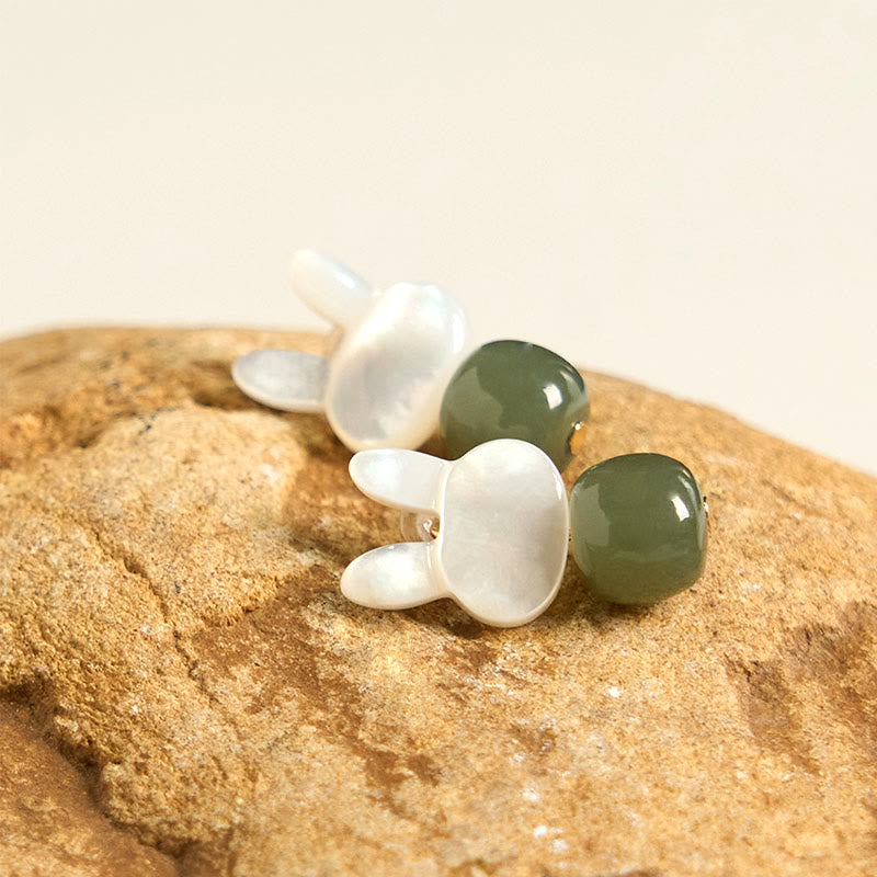 Ohrringe Hetian Jade Tridacna Hase – Glück Schmuck spirituell Boho