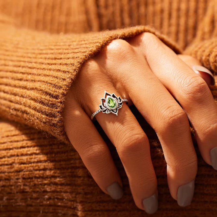 Ring 925 Silber Zirkon Lotus grüner Stein Segen Schutz trauen