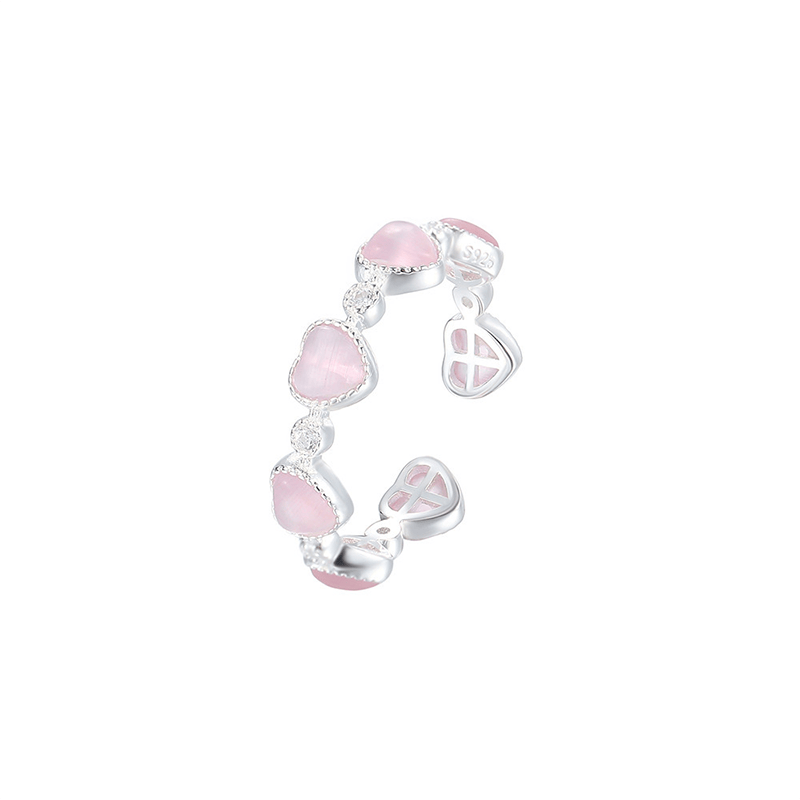 Armband 925 Silber Rosa Herz Katzenauge Kristall – Liebe Schutz