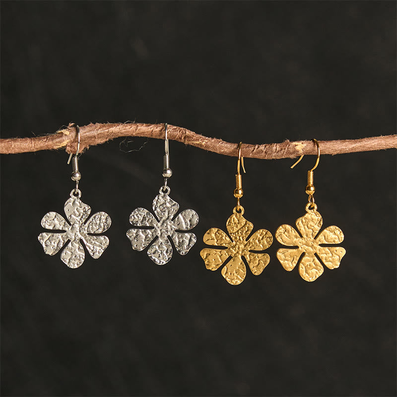 Blumen Ohrringe Titanstahl Hammerschlag Silber Gold Boho Schmuck Ohrhänger