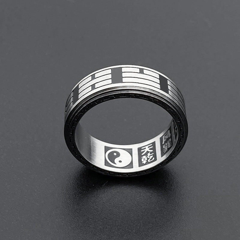 Bagua Yin Yang Titanstahl Ring Fengshui Symbol Balance Männerschmuck