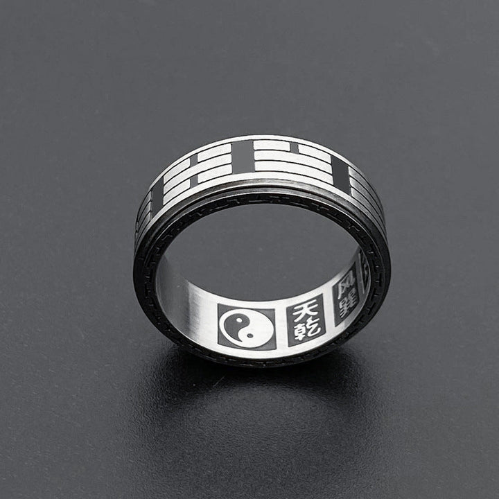 Bagua Yin Yang Titanstahl Ring Fengshui Symbol Balance Männerschmuck