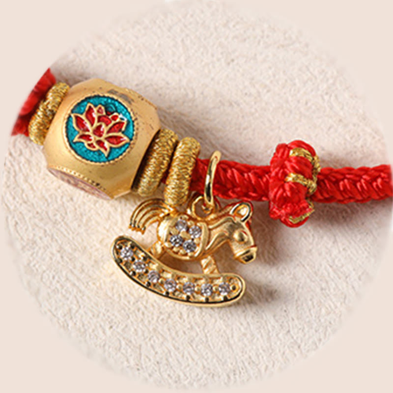 Armband Kupfer Fu-Zeichen Lotus Pferd Anhänger rote Kordel Glück Schutz
