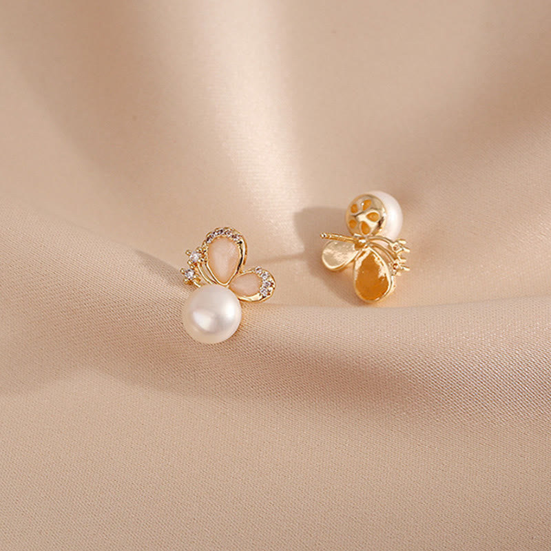 Ohrringe Perle Schmetterling Gold zart Boho Schmuck Liebe Freiheit spirituell