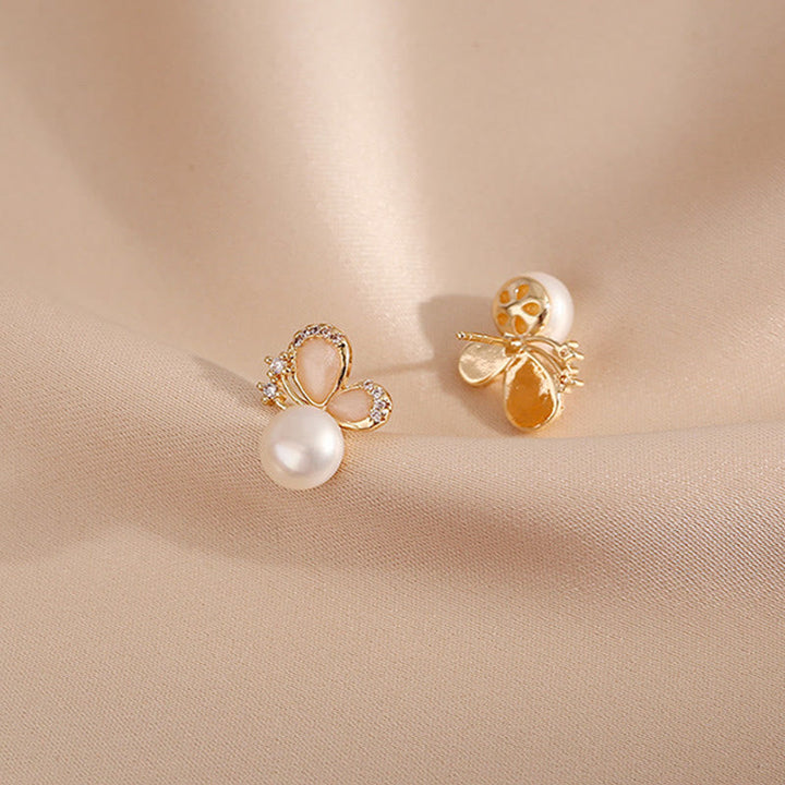 Ohrringe Perle Schmetterling Gold zart Boho Schmuck Liebe Freiheit spirituell