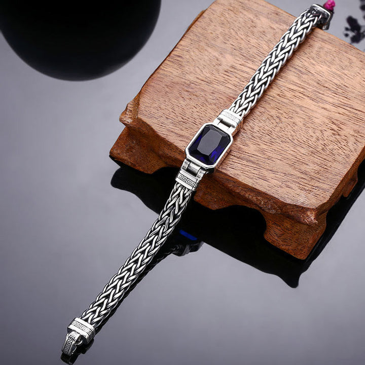 Armband Drachen – Heilung & Wohlstand Silber geflochten mit blauem Edelstein Schmuck