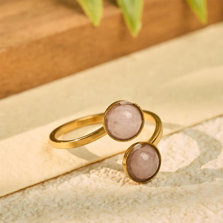 Titanstahl Ring mit Rosenquarz für Balance und innere Ruhe