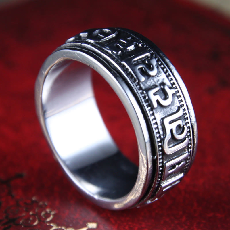 Ring aus Titanstahl Om Mani Padme Hum Mantra Balance Glück Schutz