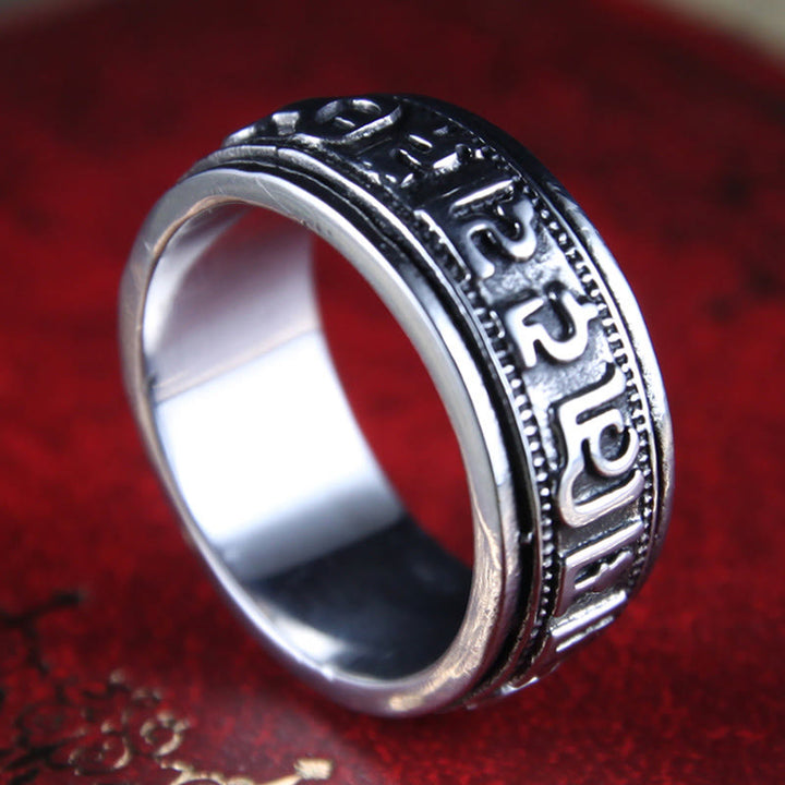 Ring aus Titanstahl Om Mani Padme Hum Mantra Balance Glück Schutz