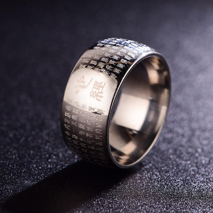 Ring Titanstahl Tibetisches Siegel Herzsutra – Balance