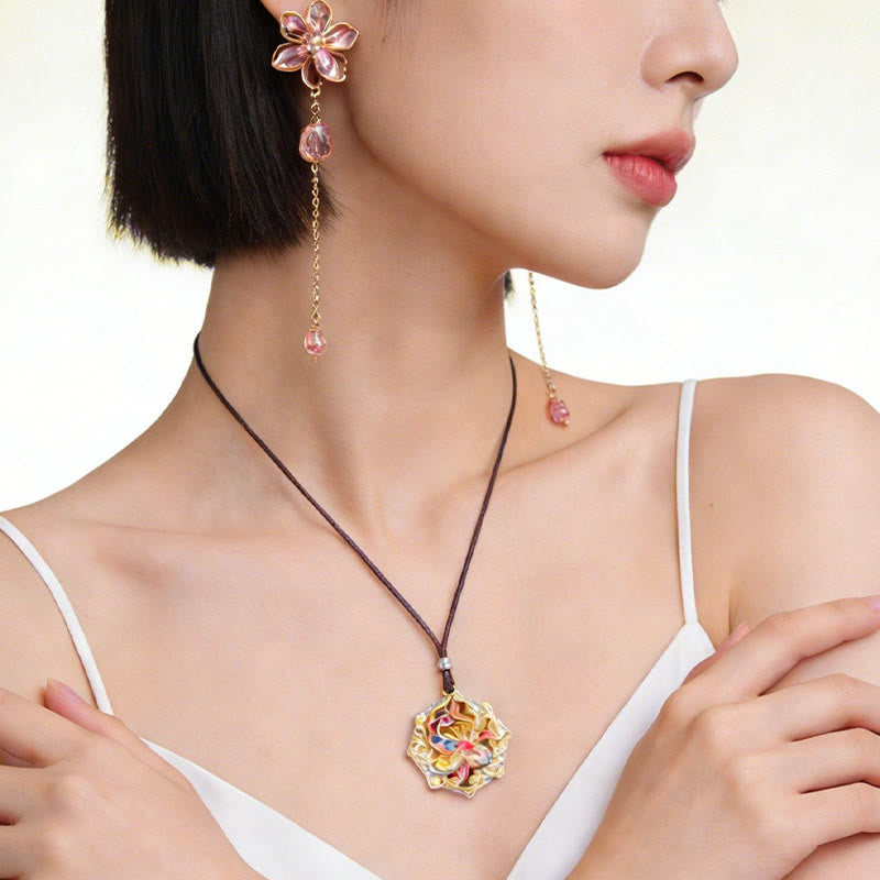 Silber Kette farbiger Lotus Anhänger elegant Sterlingsilber Glück