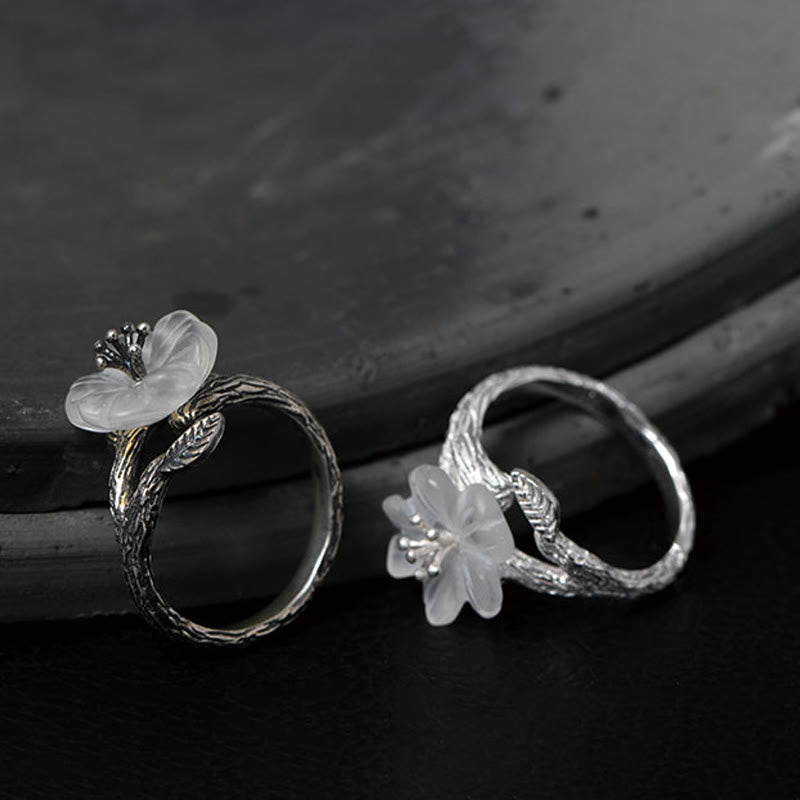 Ring 925 Silber Kristallblüte Heilung eleganter Blumenstein Paarring Schmuck