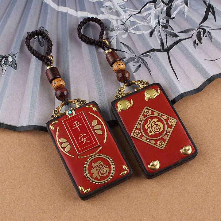 Schlüsselanhänger Ebenholz Koi & Fu-Zeichen rot gold chinesisches Glückssymbol spirituell
