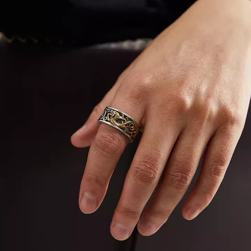 Ring Kupfer Drachen Blüte getragen Hand Feng Shui Stärke Schutz
