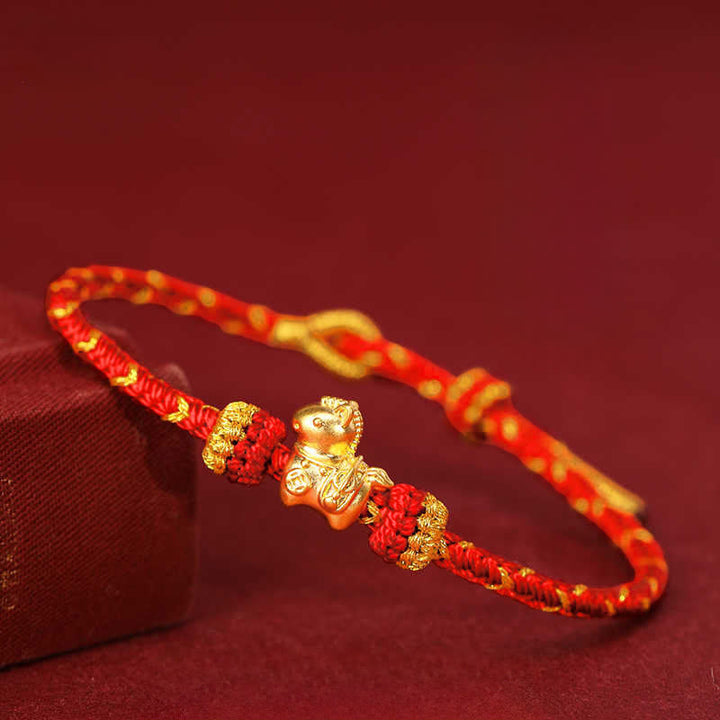 Rotes geflochtenes Armband 999 Gold Jahr Des Glück Energie Anhänger