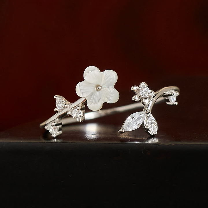 Eleganter Ring 925 Silber Weiße Blume – Segen Kristall Fingerring
