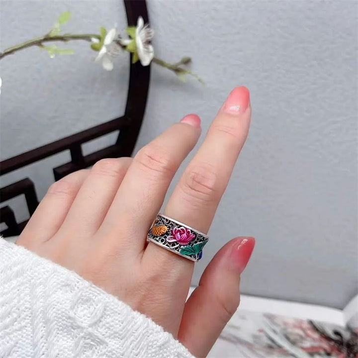Kupfer Ring mit farbigen Lotus Blüten Glück Schutz