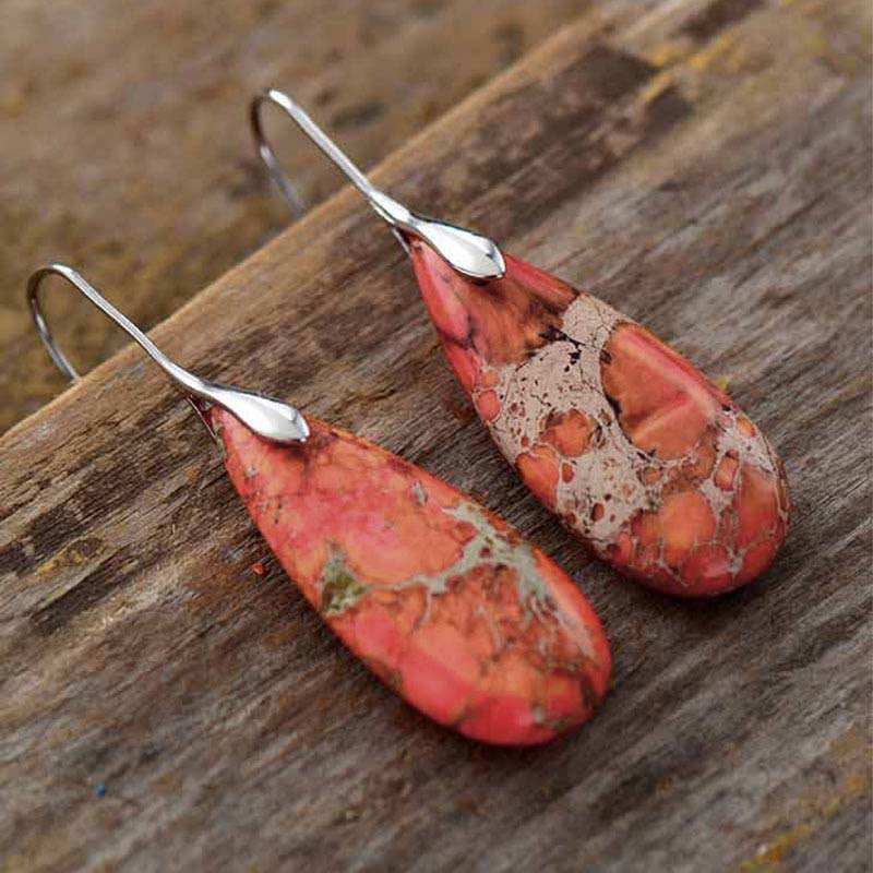Ohrringe Kaiserstein rot Tropfen Silber Boho Schmuck spirituell Ohrhänger