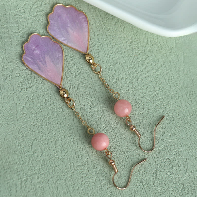 Ohrringe Seide Blütenblatt lila rosa Perle Boho Schmuck spirituell Ohrhänger
