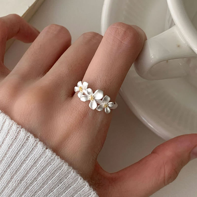 Ring 925 Silber Gardenie Design mit weißen Blüten Schutz Fingerring