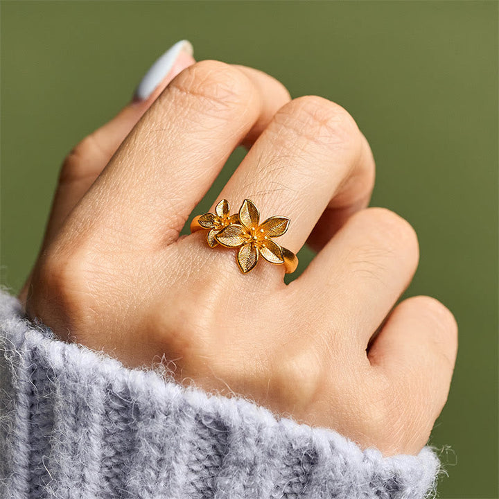 Ring Vergoldetes Kupfermessing Lila Blüte Blumenform Eleganter Fingerring Schmuck