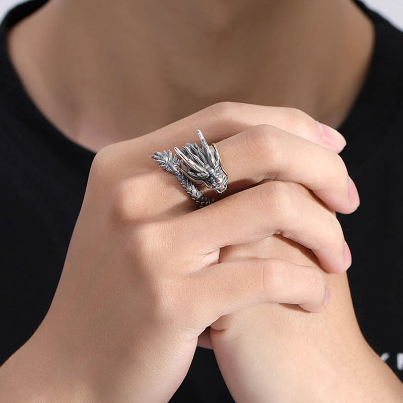 Ring 925 Silber Drachen Schutz Stärke getragen Fengshui Kraft